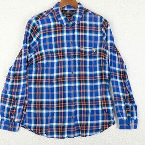 Super Dry Shirt Womens 12 Blue Red Plaid Button Up Long Sleeve Colorful